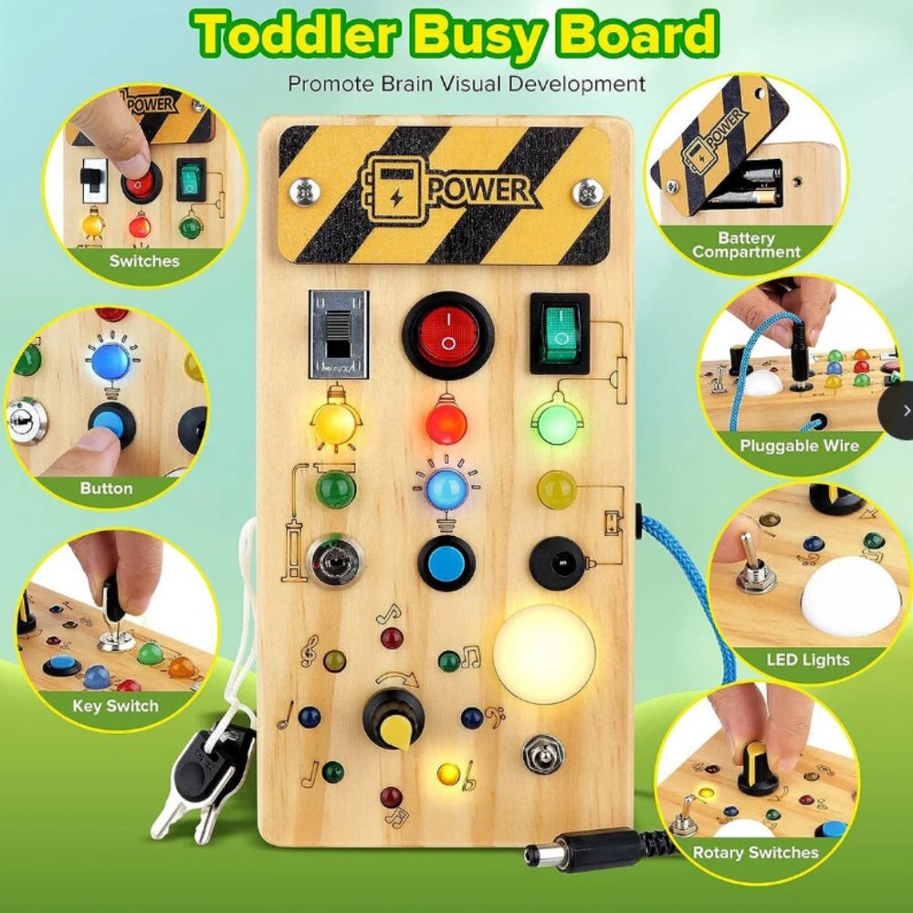 Montessori Busy Board Sensory Toys Wooden With LED Light Switch Control Board Tr